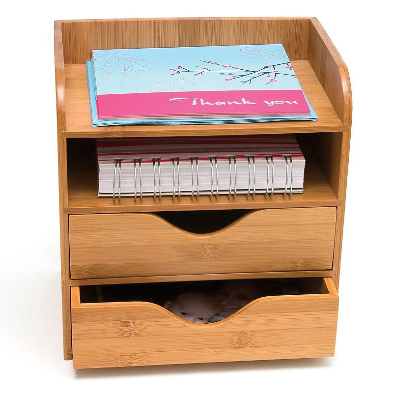 Lipper International 1804 Bamboo Wood 4-Tier Desk and Office Supply Organizer with Drawers and Paper Slots