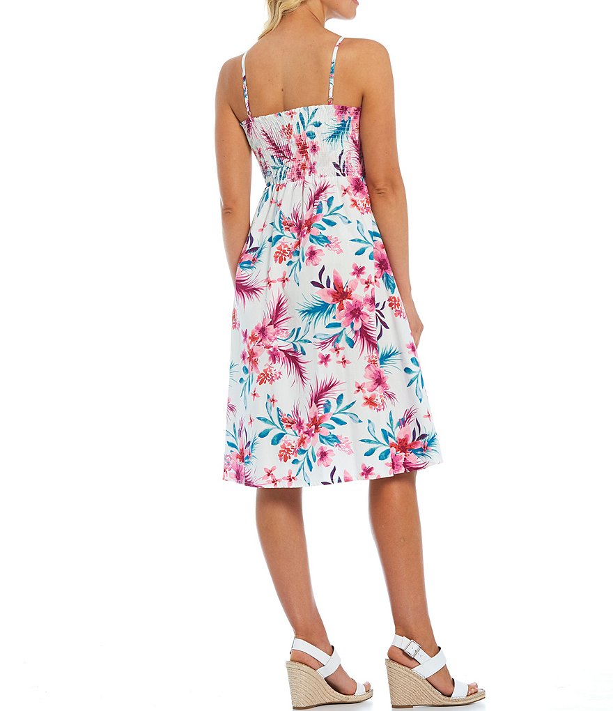 Kensie Spaghetti Strap Tie Front Printed Floral Cotton Dress