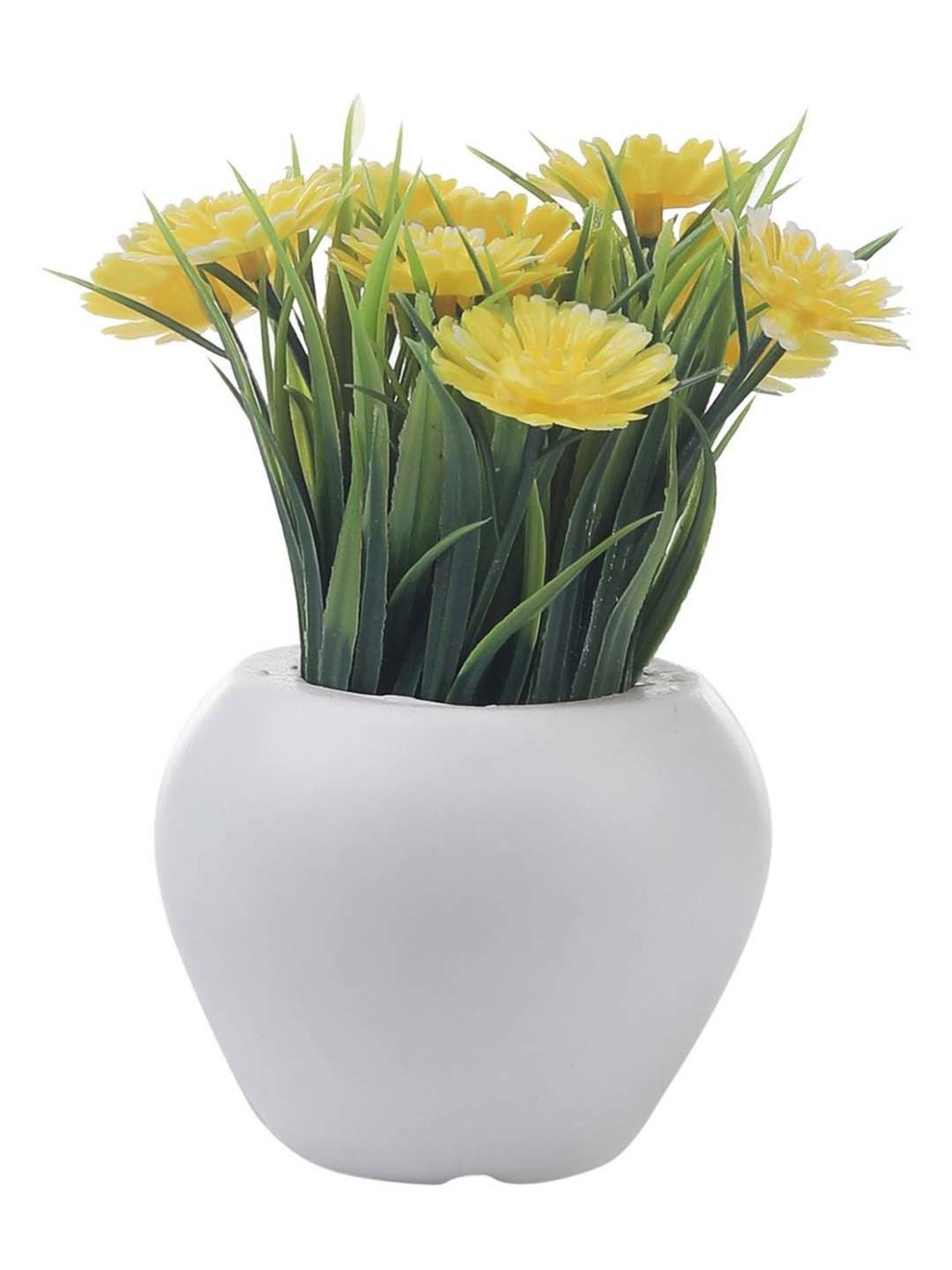 Foliyaj Yellow & Pink Plastic Artificial Mini Gerbera Plant With Thin Long Leaves - Set of 2