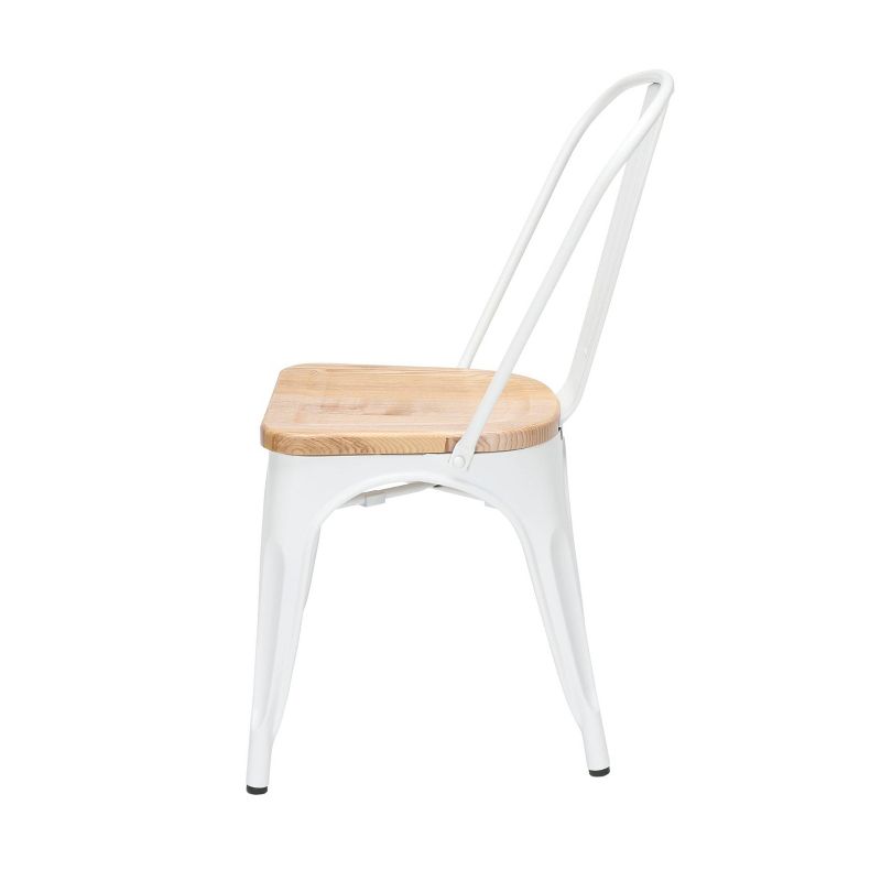 Set of 4 18" Industrial Modern High Back Galvanized Steel Chairs with Solid Ash Wood Seats White/Natural - OFM