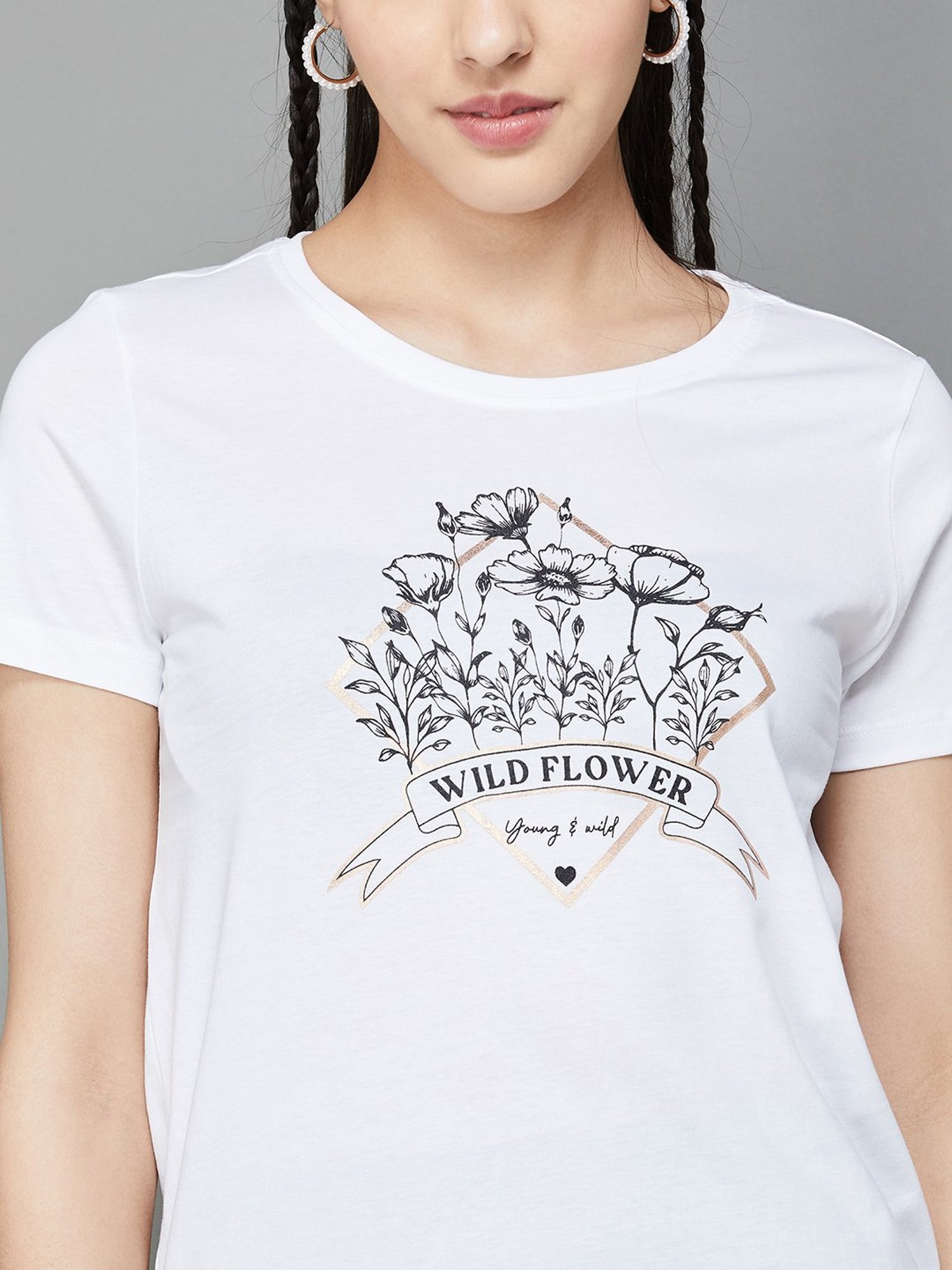 Fame Forever by Lifestyle White Cotton Printed T-Shirt