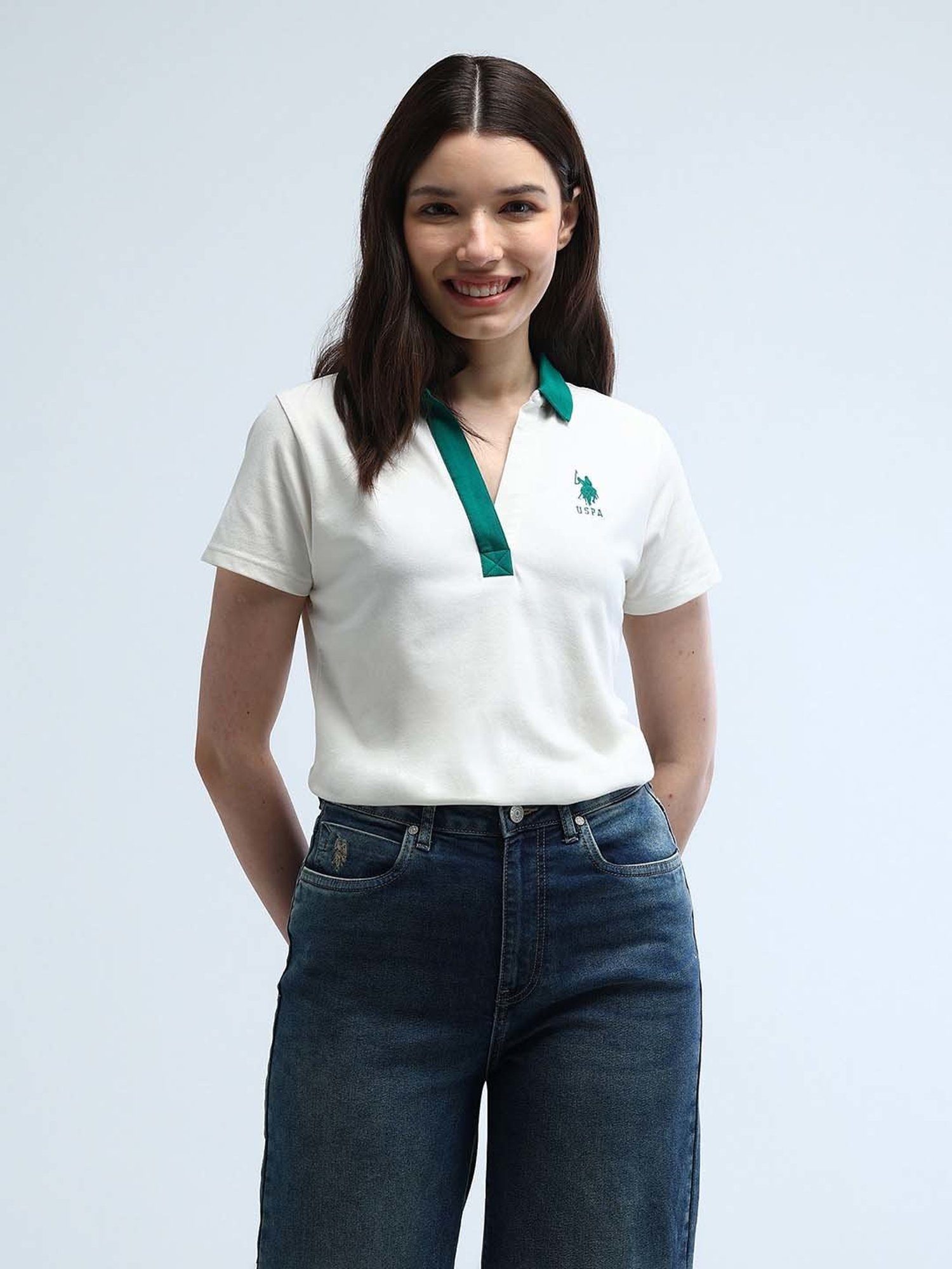 U.S. Polo Assn. White Logo Print Polo T-Shirt