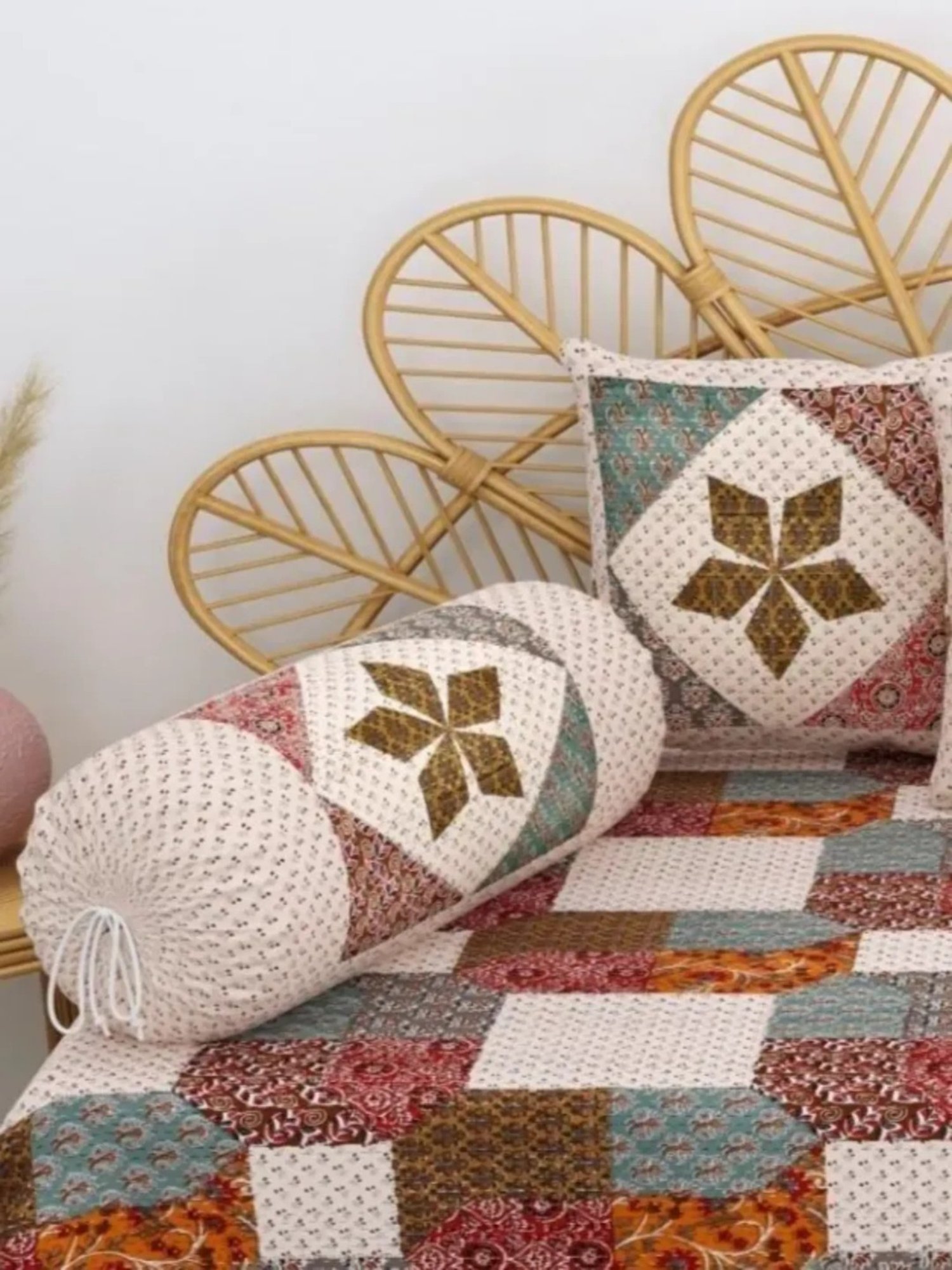 Living Roots Printed Green 300 TC Cotton Single Diwan - Set of 8