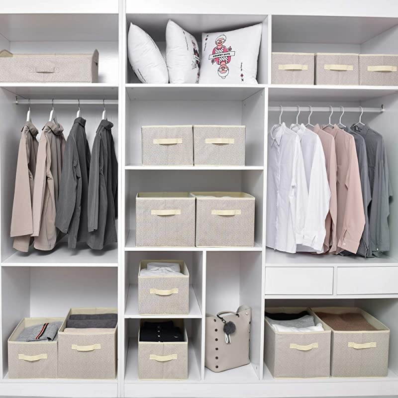 Storage Bin for Shelves, Fabric Closet Organizer Shelf Cube Box with Handle Home Office Storage Baskets, Beige, Extra Large, 3-Pack