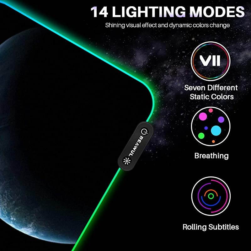 Gaming Mouse Pad Large RGB Mouse Pad Soft Oversize Glowing Led Extended Mousepad NonSlip Rubber Base Computer Keyboard Mouse Pad 14 Lighting Modes for Gaming 315 X 118in