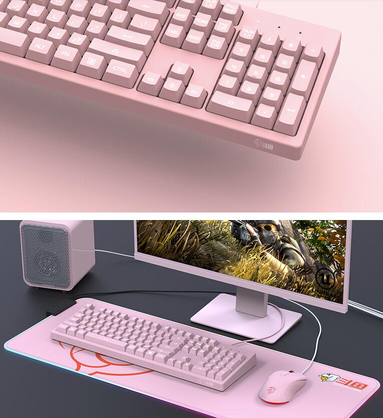 Ajazz DKS100 Quiet Keyboard, DOUYU White Backlit Mechanical Feel Membrane Gaming Keyboard, Wired 104 Keys for Gaming Office and Typing