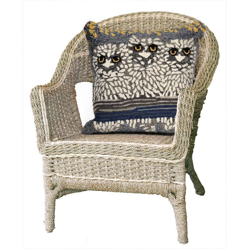 18"x18" Front Porch Owls Square Throw Pillow Natural/Black - Liora Manne