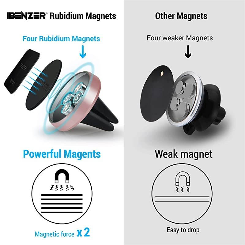 Magnetic Phone Car Mount  Magon Cellphone Metal Air Vent Magic Cell Phone Holder for All Mobile Smartphones iPhone Samsung Galaxy Note Google Pixel Rose GoldCMHAV02MPKA