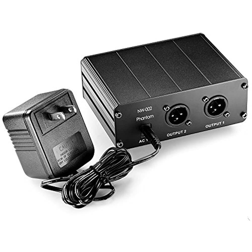Neewer&reg; 2-Channel 48V Phantom Power Supply with Power Adapter for Condenser Microphones, Transfer Sound Signal to External Sound Card