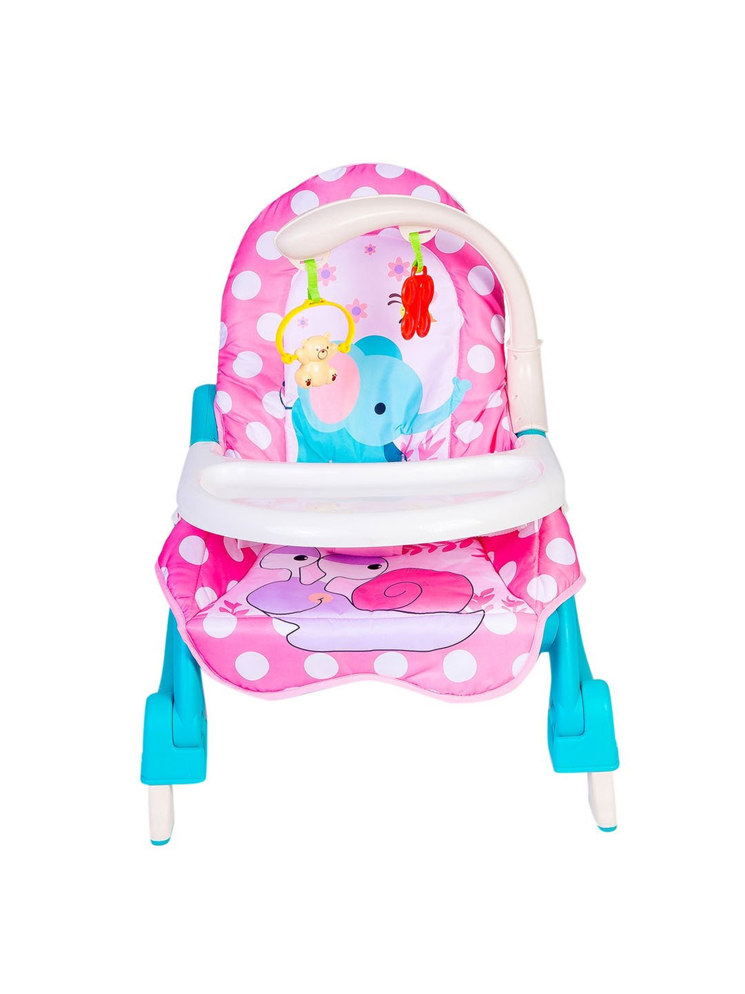 Baby Moo Pink Polka Dot 2 In 1 Rocker Cum Feeding Chair (20 Kg)