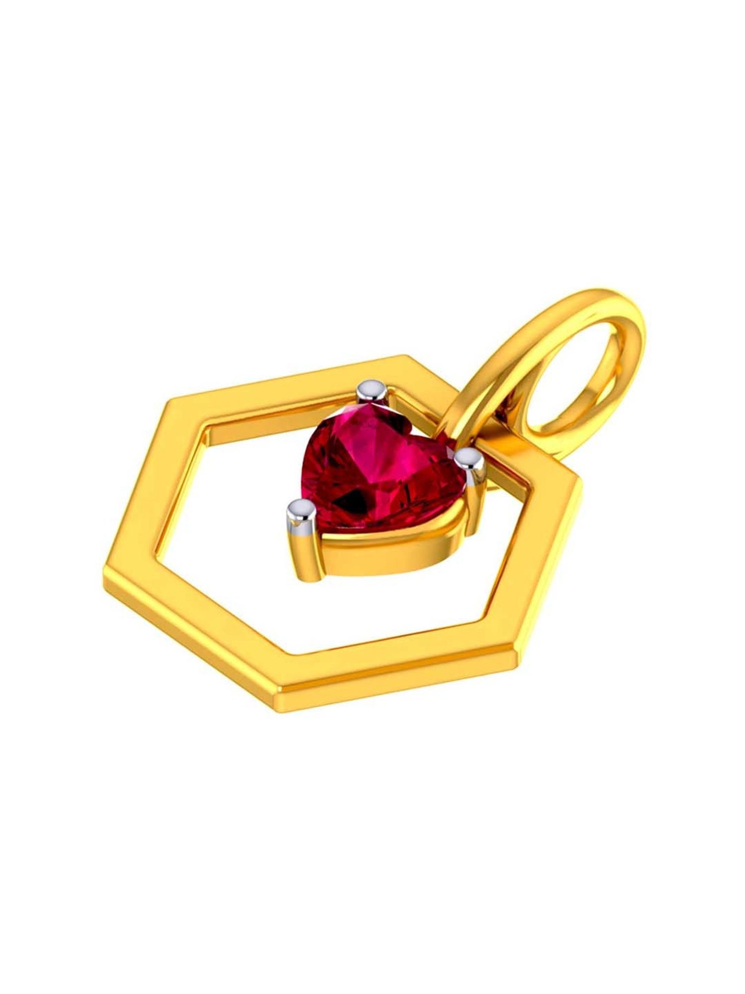 P.C. Chandra Jewellers 22k Gold Hexagon Pendant with A Red Heart Shaped Stone for Women & Girls