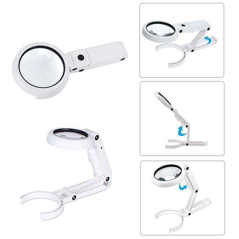 Magnifying Glass with 8 LED Lights Portable Illuminated Handsfree Magnifier 5X 10X Dual Magnification Lens for Reading Books, Jewlery, Coins, Craft & Hobbies