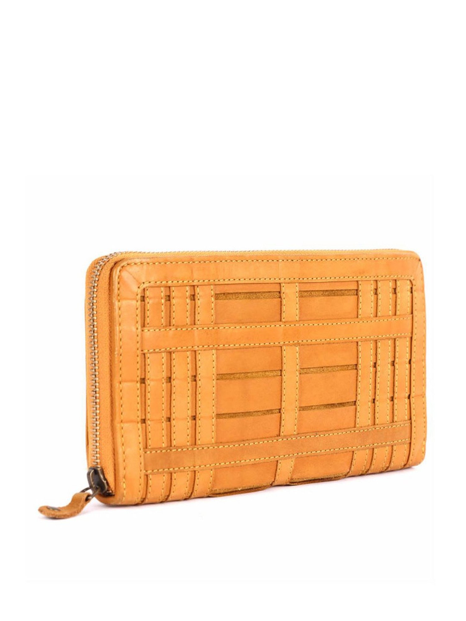 KOMPANERO Belle Mustard Leather Textured Zip Around Wallet