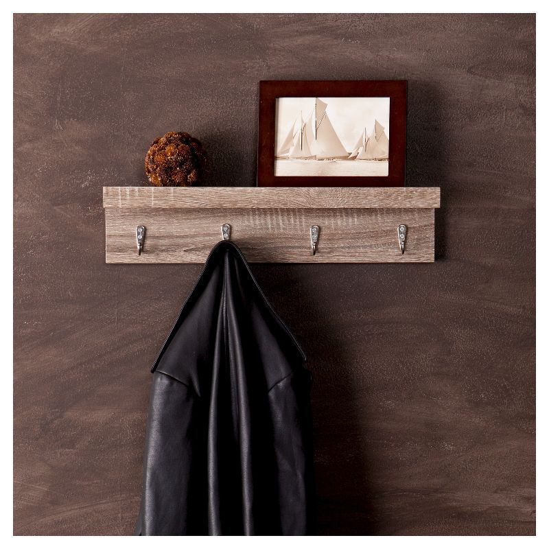 19" x 4" Wall Shelf with Hooks Dark Oak - Southern Enterprises