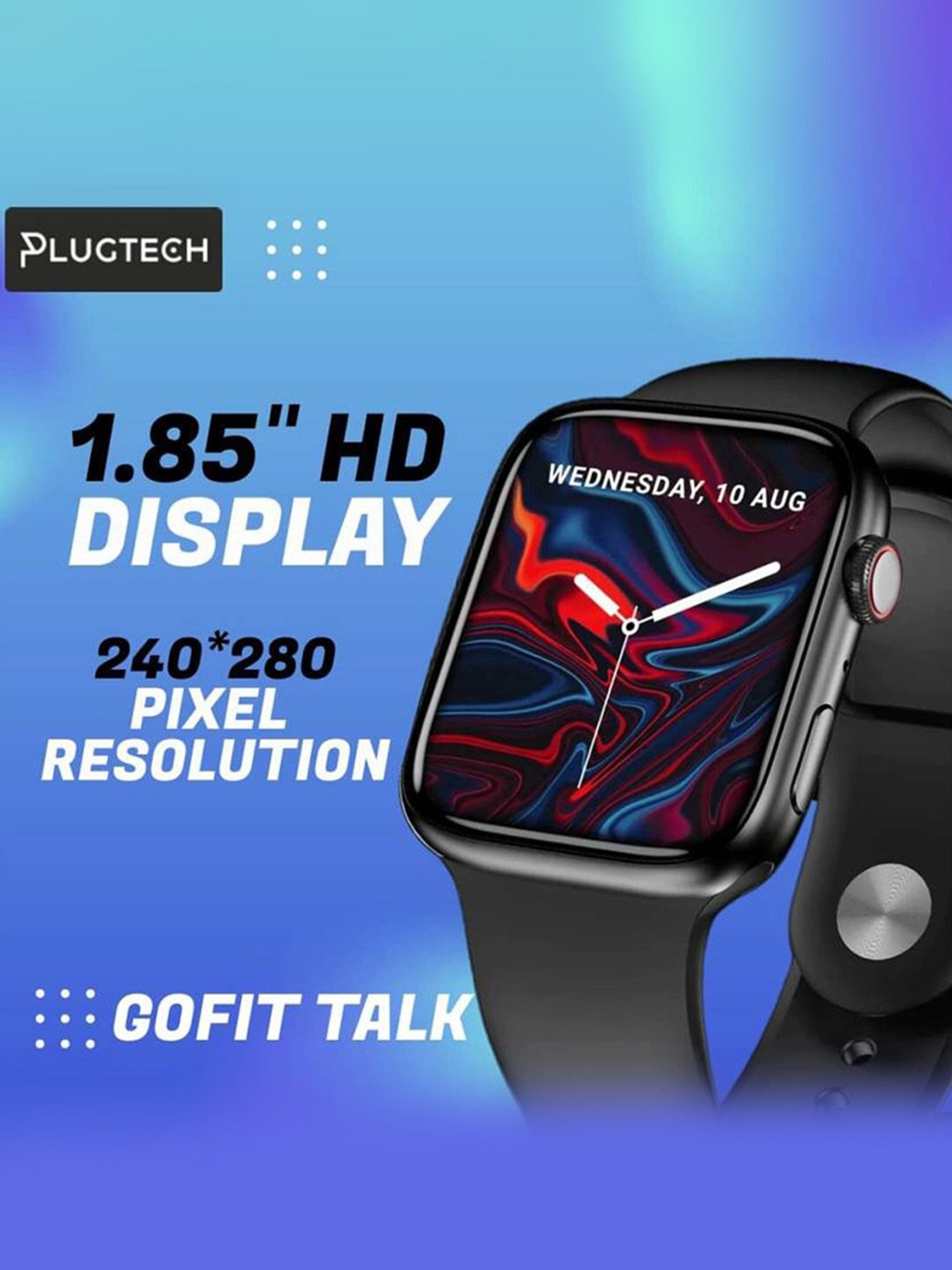 Plugtech GoFit Talk Smartwatch with Bluetooth Calling (Black)