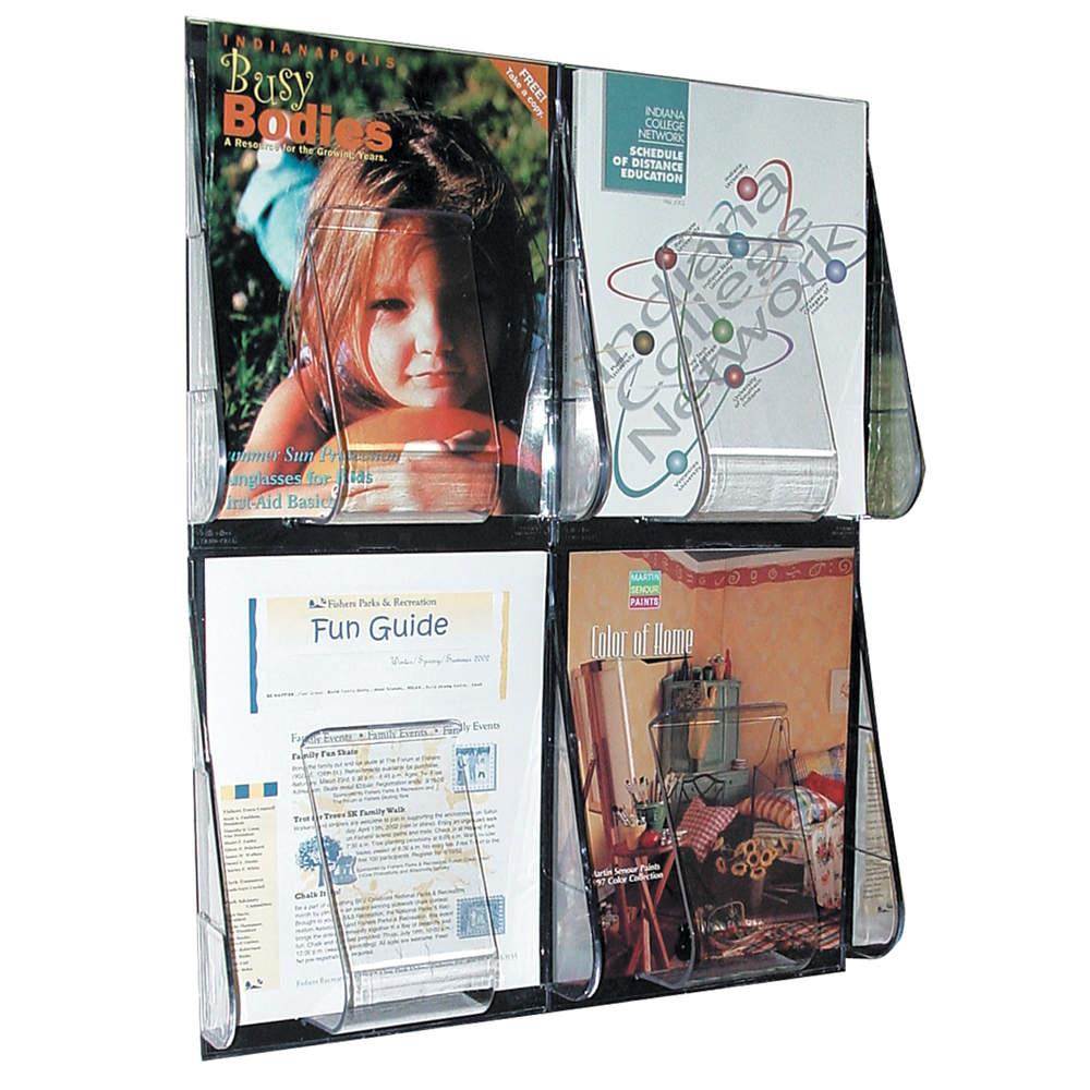 DEFLECTO 56001GR Magazine Holder,4 Compartments,Clear