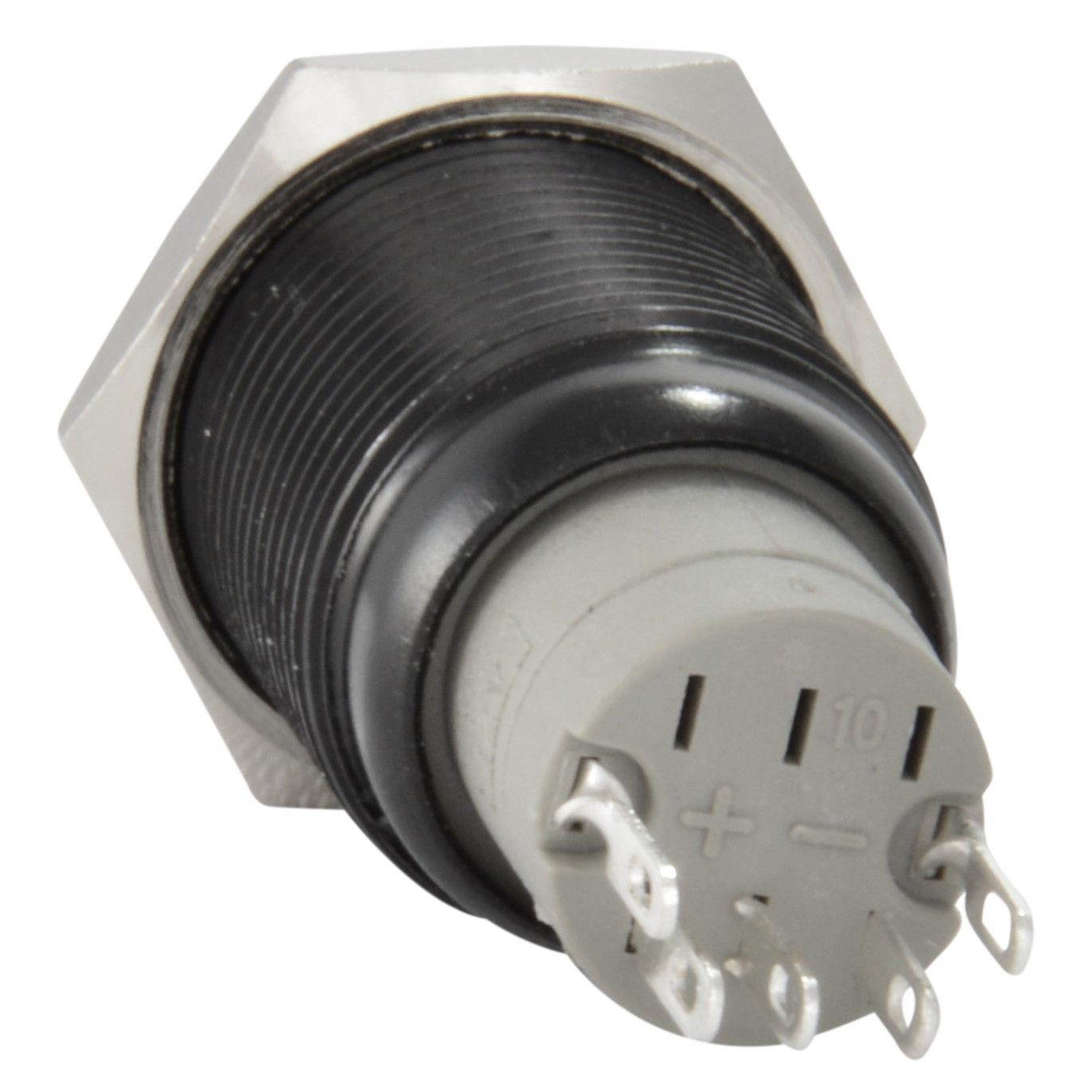 16mm Stainless Steel Latching Push Button Switch (Black with Green LED)