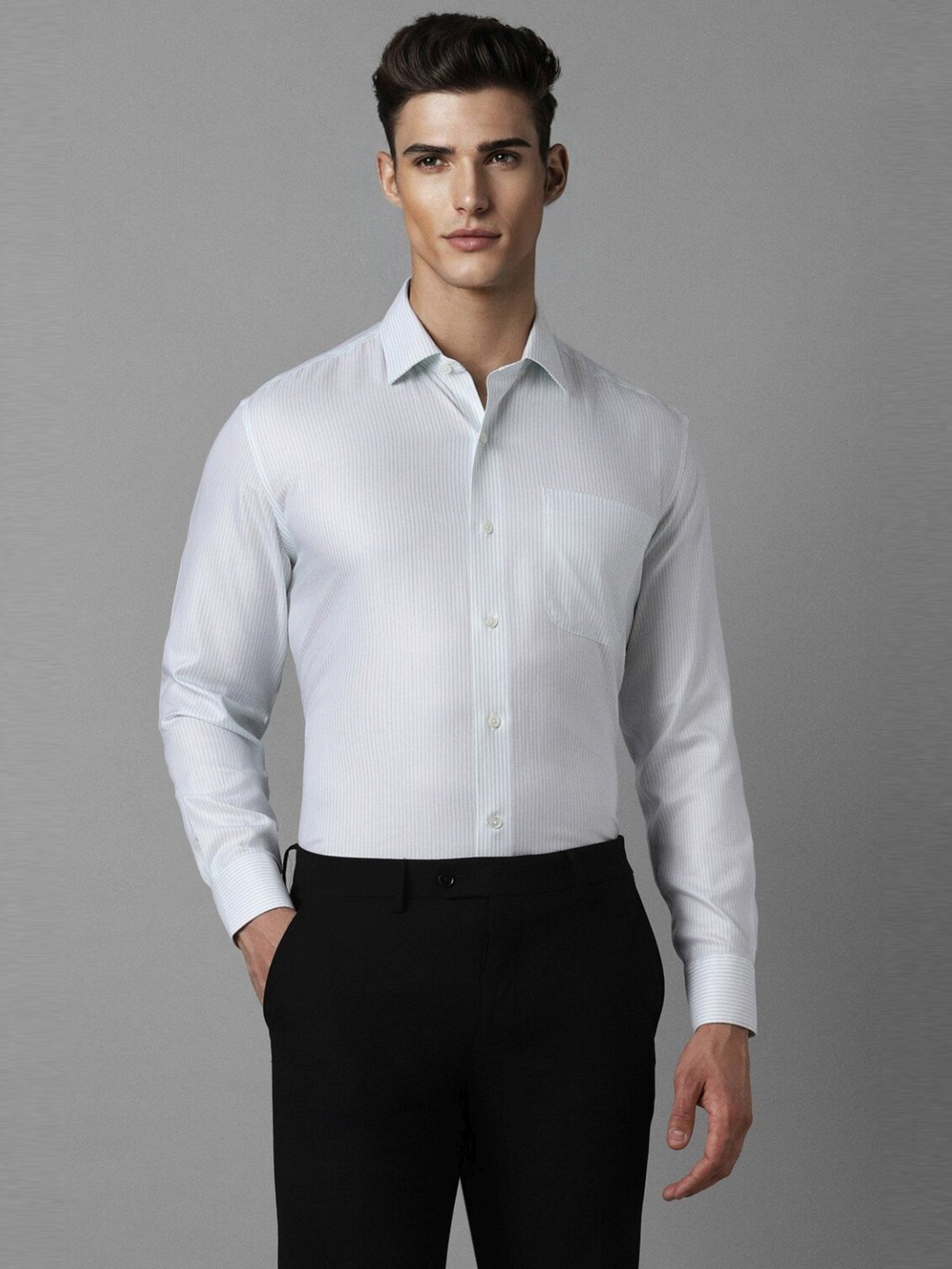 Luxure By Louis Philippe Blue Cotton Regular Fit Striped Shirt