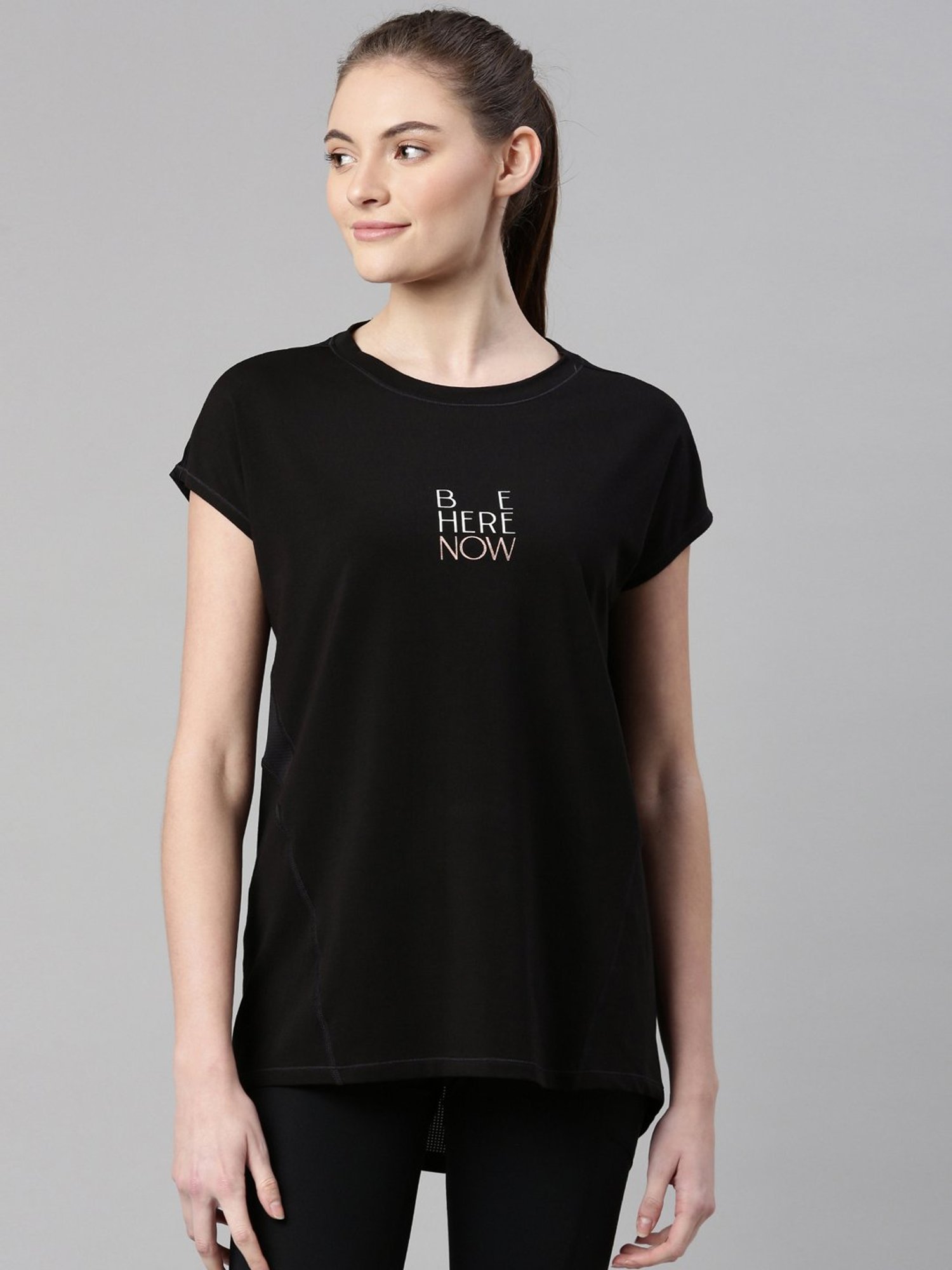 Enamor Black Cotton Graphic Print Sports T-Shirt