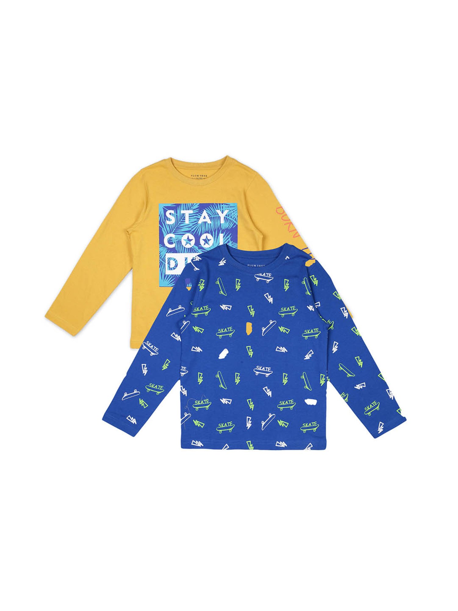 Plum Tree Boys Yellow & Blue Printed T-Shirt (Pack Of 2)