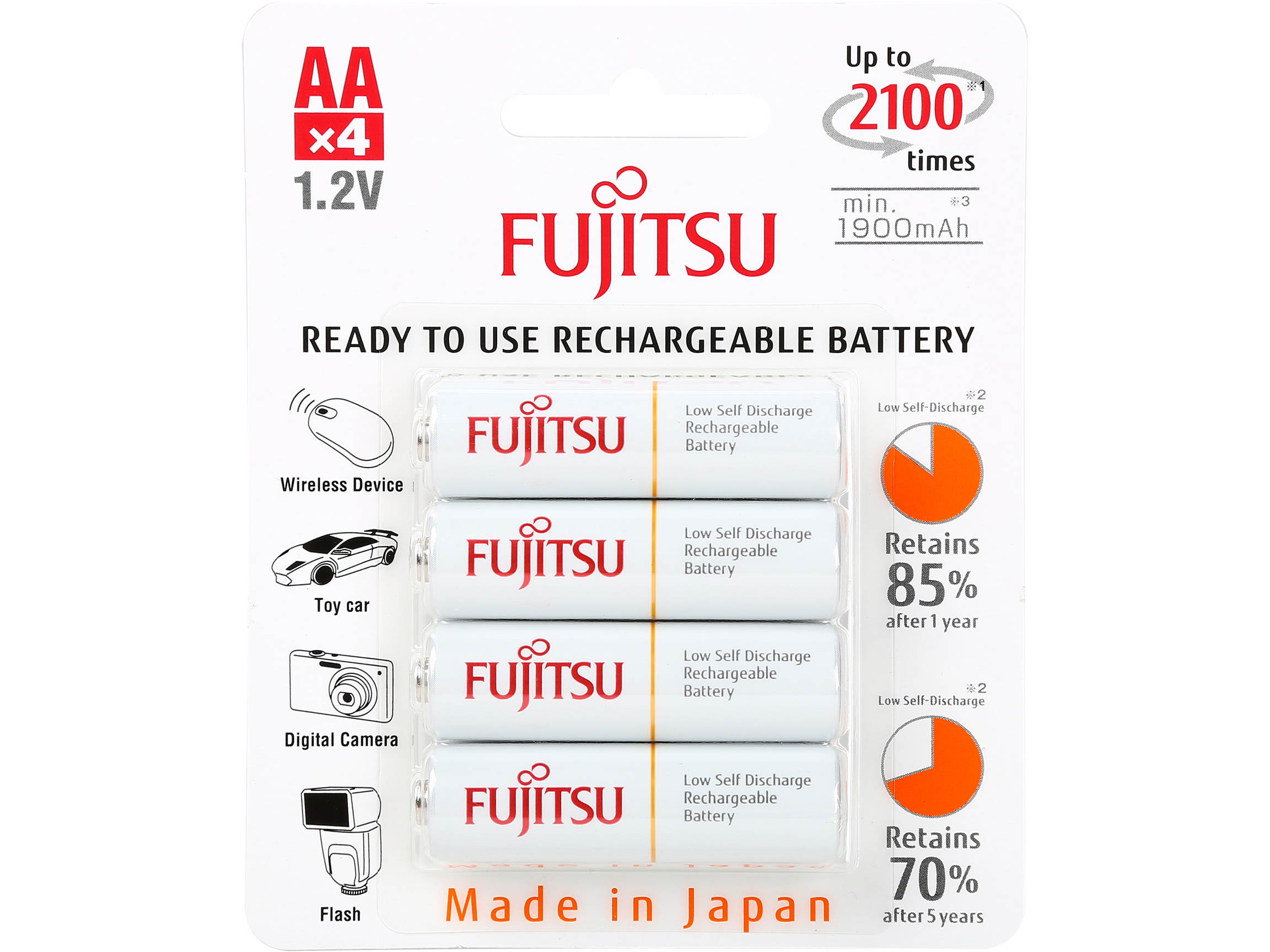 Fujitsu AA 2000 mAh 2100 Cycles Ni-MH Pre-Charged Rechargeable Batteries 12-Pack (Made in Japan)