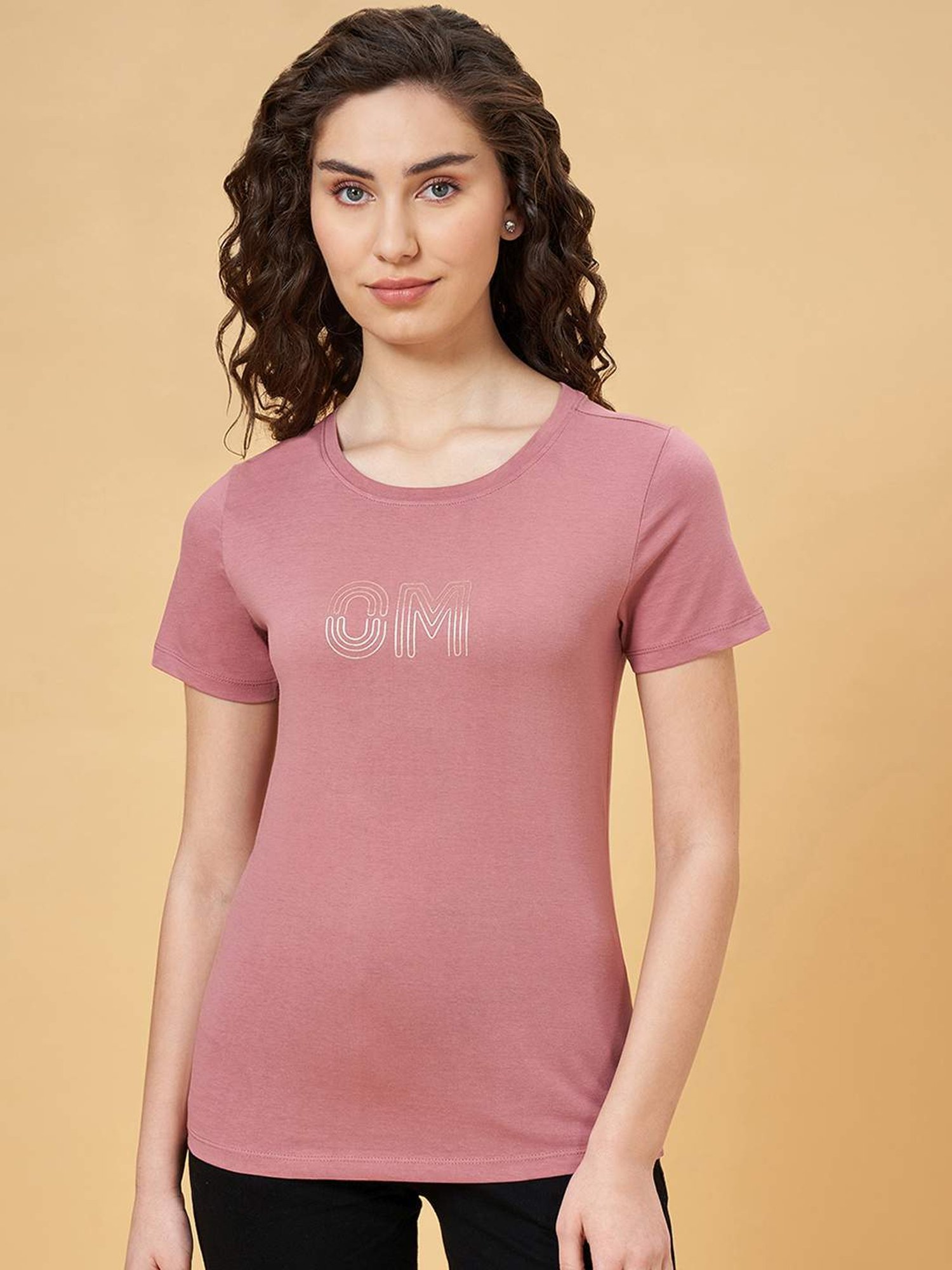 Ajile by Pantaloons Pink Cotton Printed Sports T-Shirt