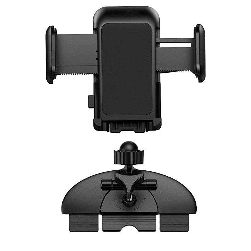 Car Cell Phone CD Slot Mount Adjustable 360 Rotation Stand Holder Three-Side Grips Design One Touch Clamp Compatible with iPhone Galaxy Note Pixel Universal (CD Slot Mount)