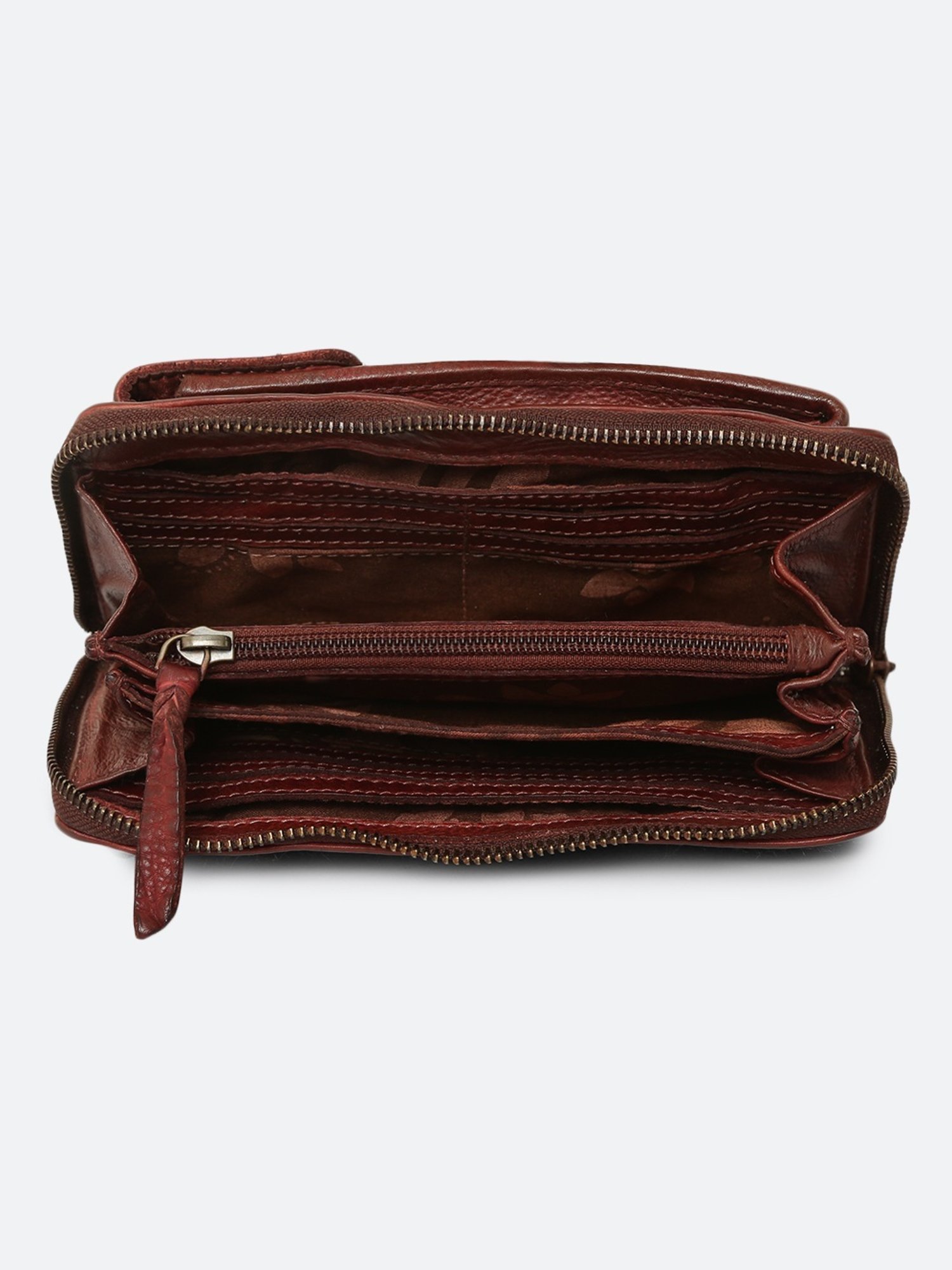 Art N Vintage Silvia Brown Leather Textured  Zip Around Wallet for Women