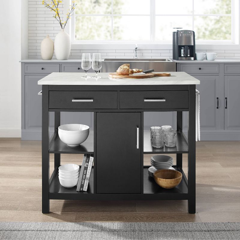 Audrey Faux Marble Top Kitchen Island Black - Crosley
