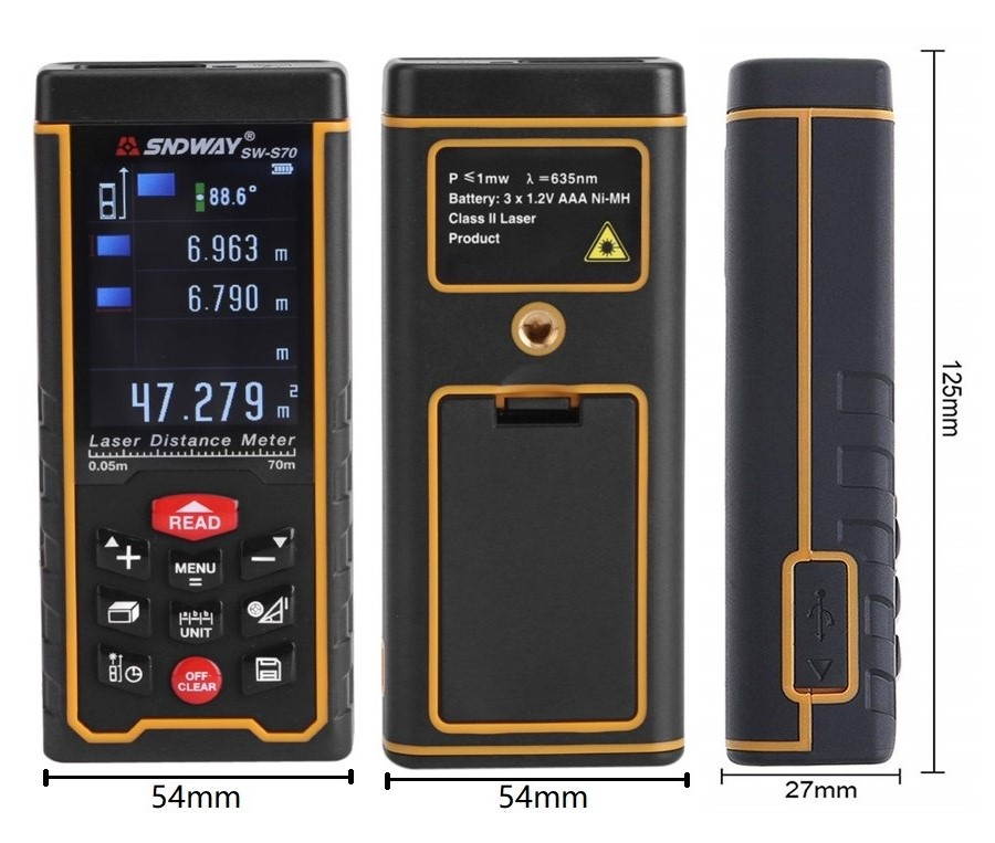 Sndway SW-S100 Laser Distance Meter 100m 328ft Digital Distance Meter 100m Laser Rangefinder Area Volume Diastimeter S100