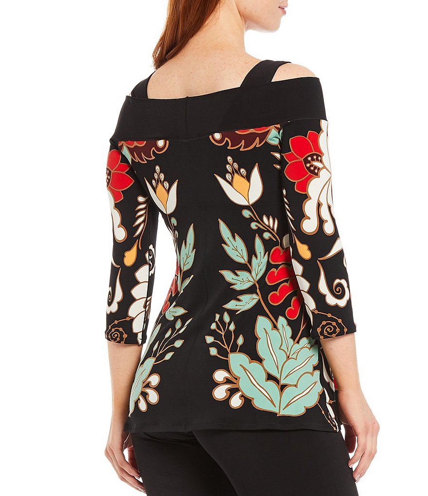 Eva Varro Floral Print 3/4 Sleeve Off-the-Shoulder Tunic