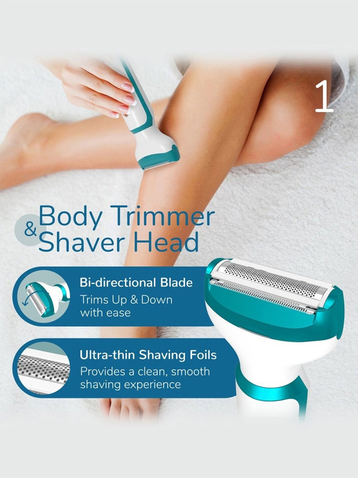 Caresmith Bloom Face & Body Hair Trimmer for Women with 3 Heads, Rechargeable (Glossy White)