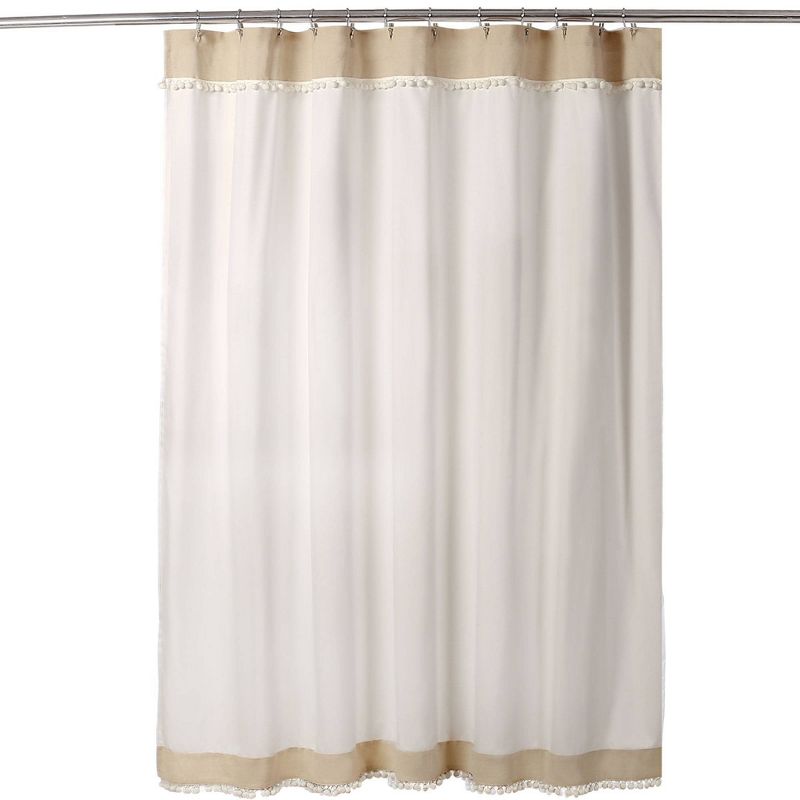 Adelyn Pom Pom Shower Curtain Neutral - Lush Décor