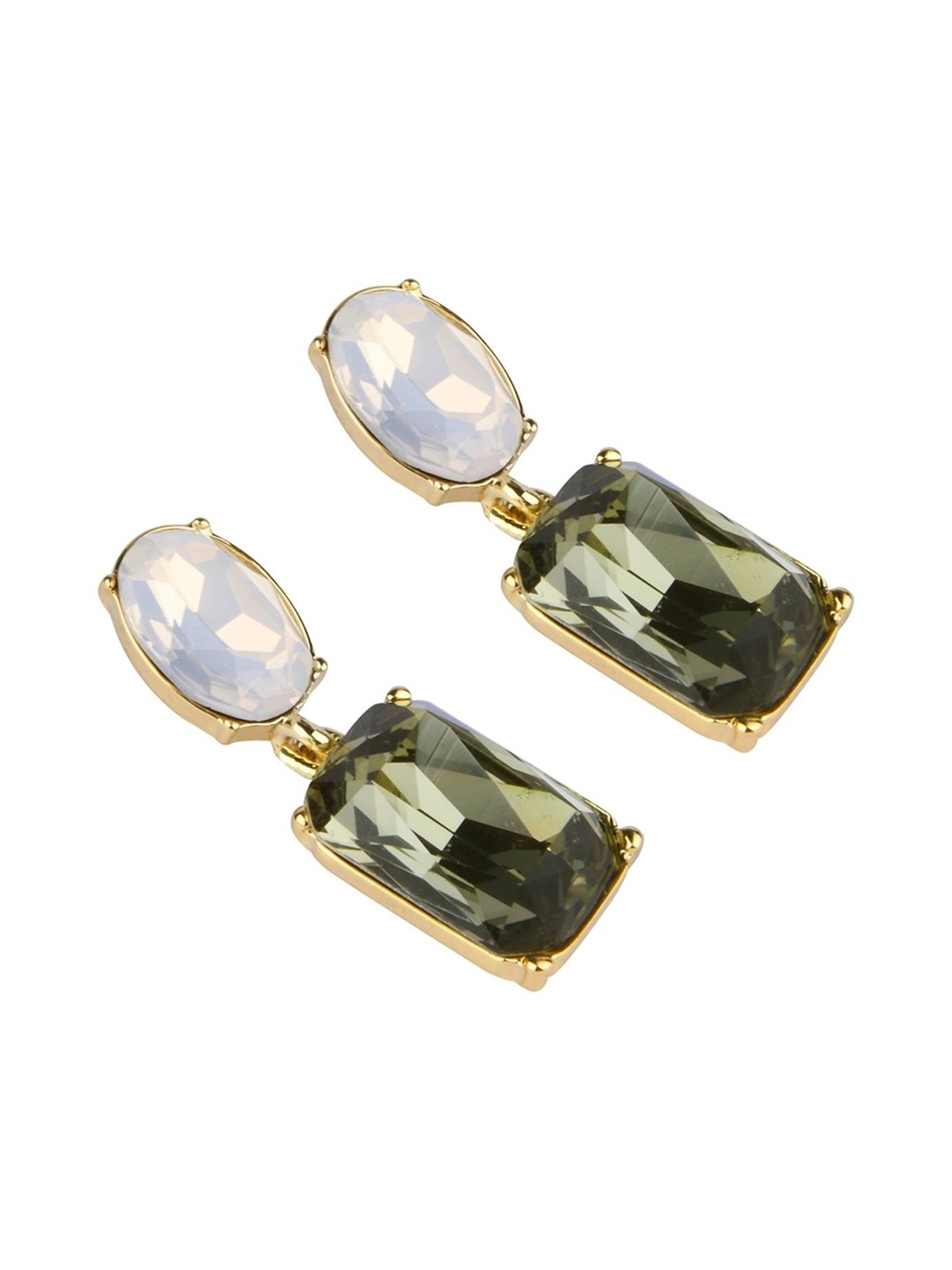 Lilly & Sparkle Gold-Toned Grey & White Stone Studded Drop Earrings