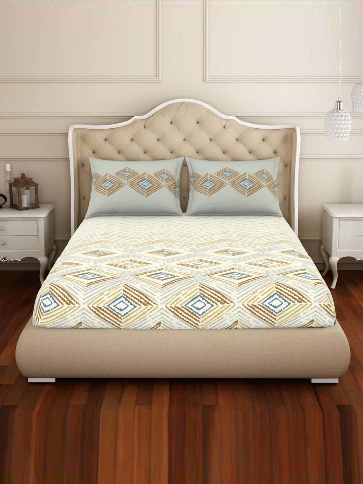 Welspun Pear Sorbet Cotton  King Fitted Bedsheet With Pillow Covers