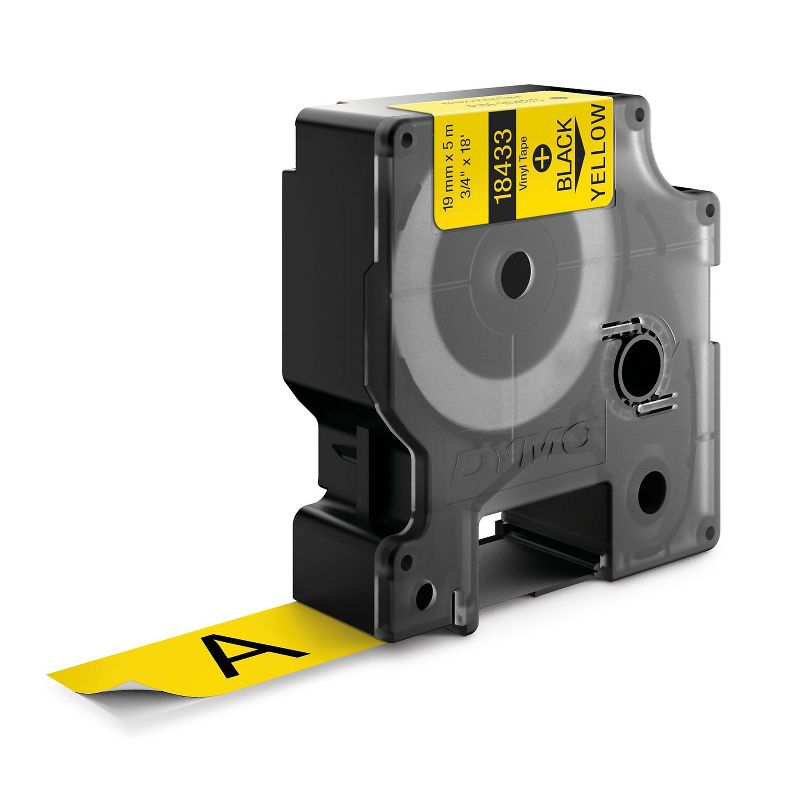 Dymo Vinyl Labels 3/4"x18ft Black/Yellow 18433