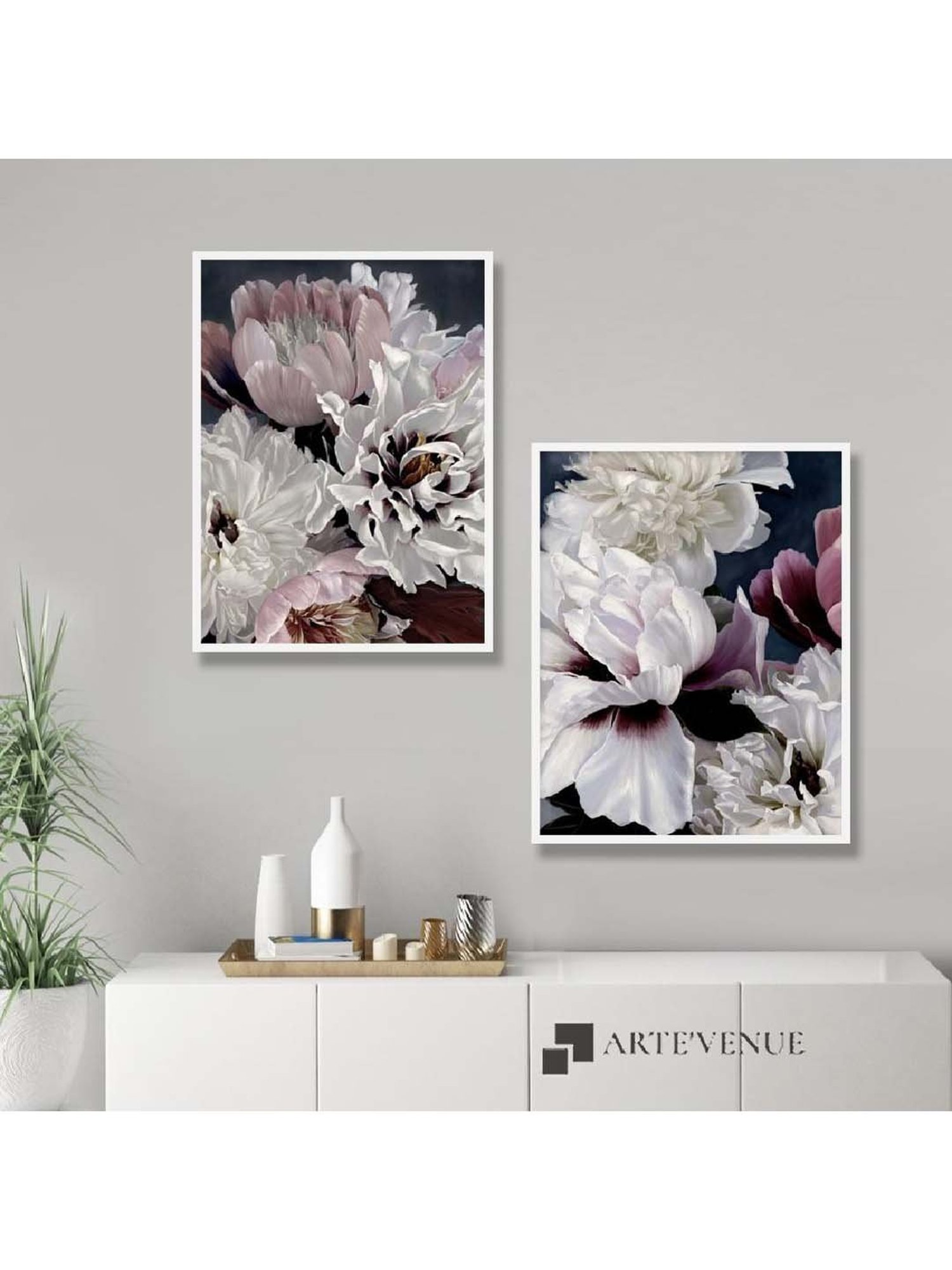 ARTE'VENUE Fleur Pink & Black Canvas Wall Arts - Set of 2 (11 X 14 inch Each)