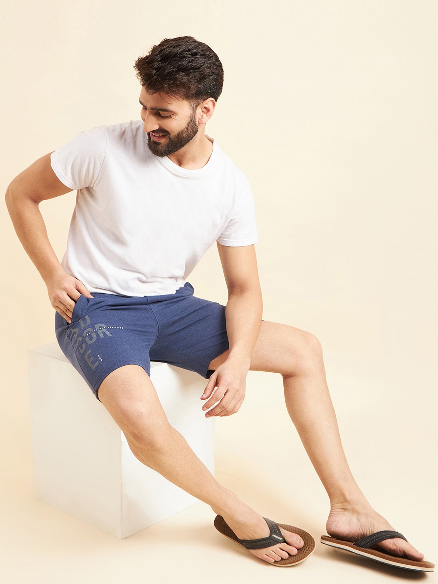 Sweet Dreams Navy Melange Regular Fit Printed Lounge Shorts