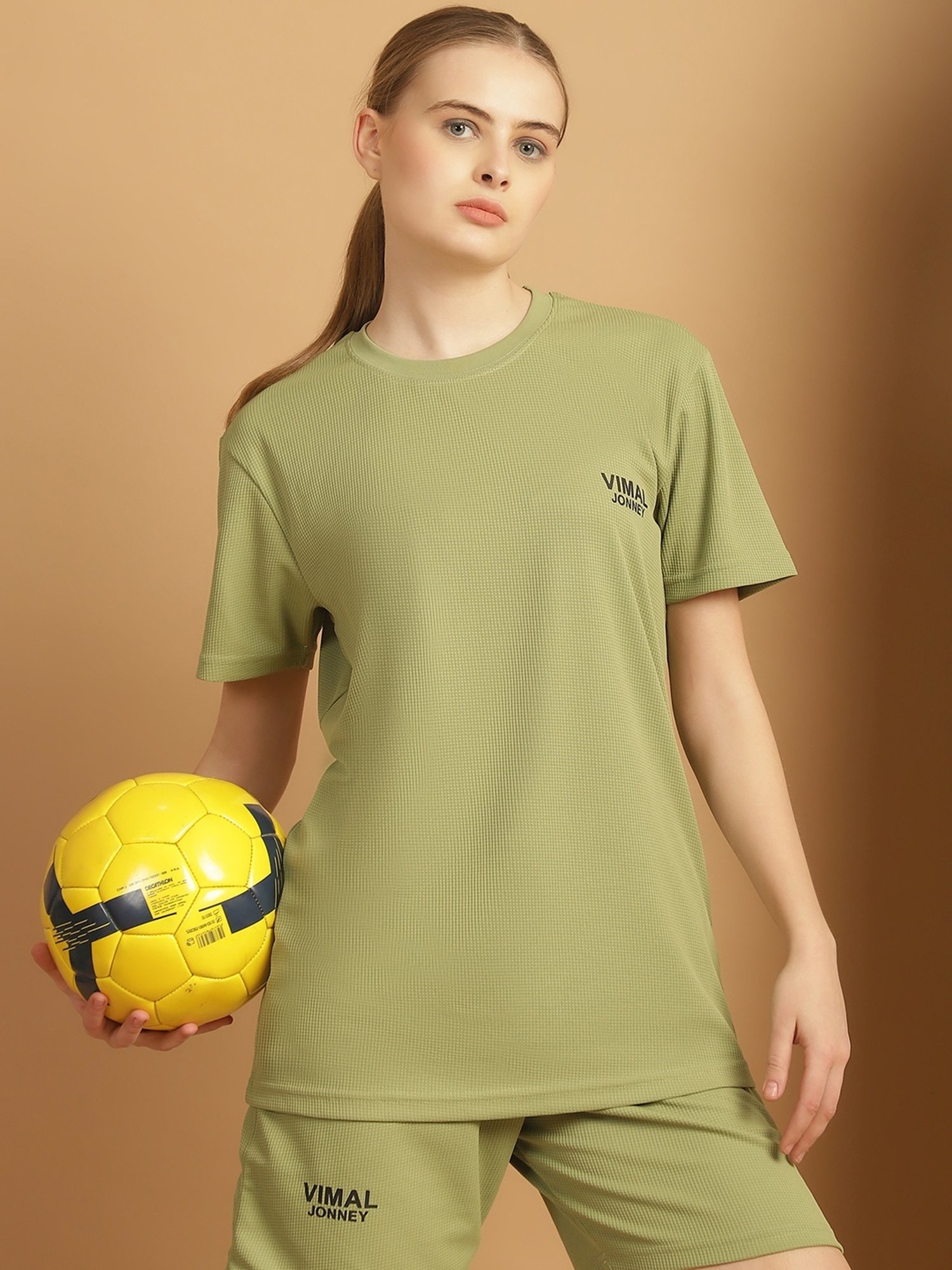 Vimal Jonney Olive Green Logo Print Sports T-Shirt