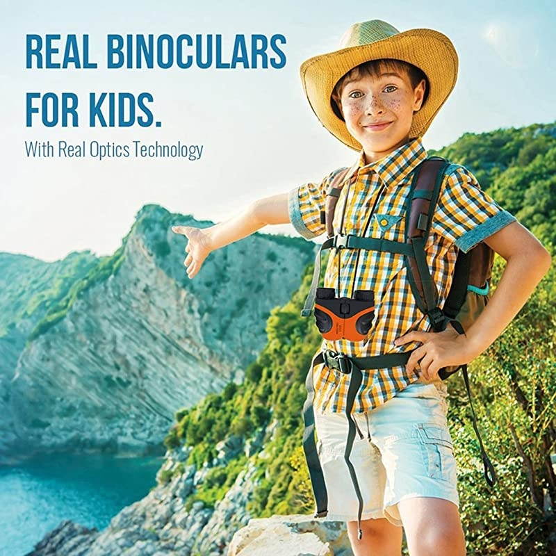 Shock Proof 8x21 Kids Binoculars Set with High Resolution Real Optics - Bird Watching - Birthday Presents - Gifts for Children - Outdoor Play - Toys for Boys and Girls