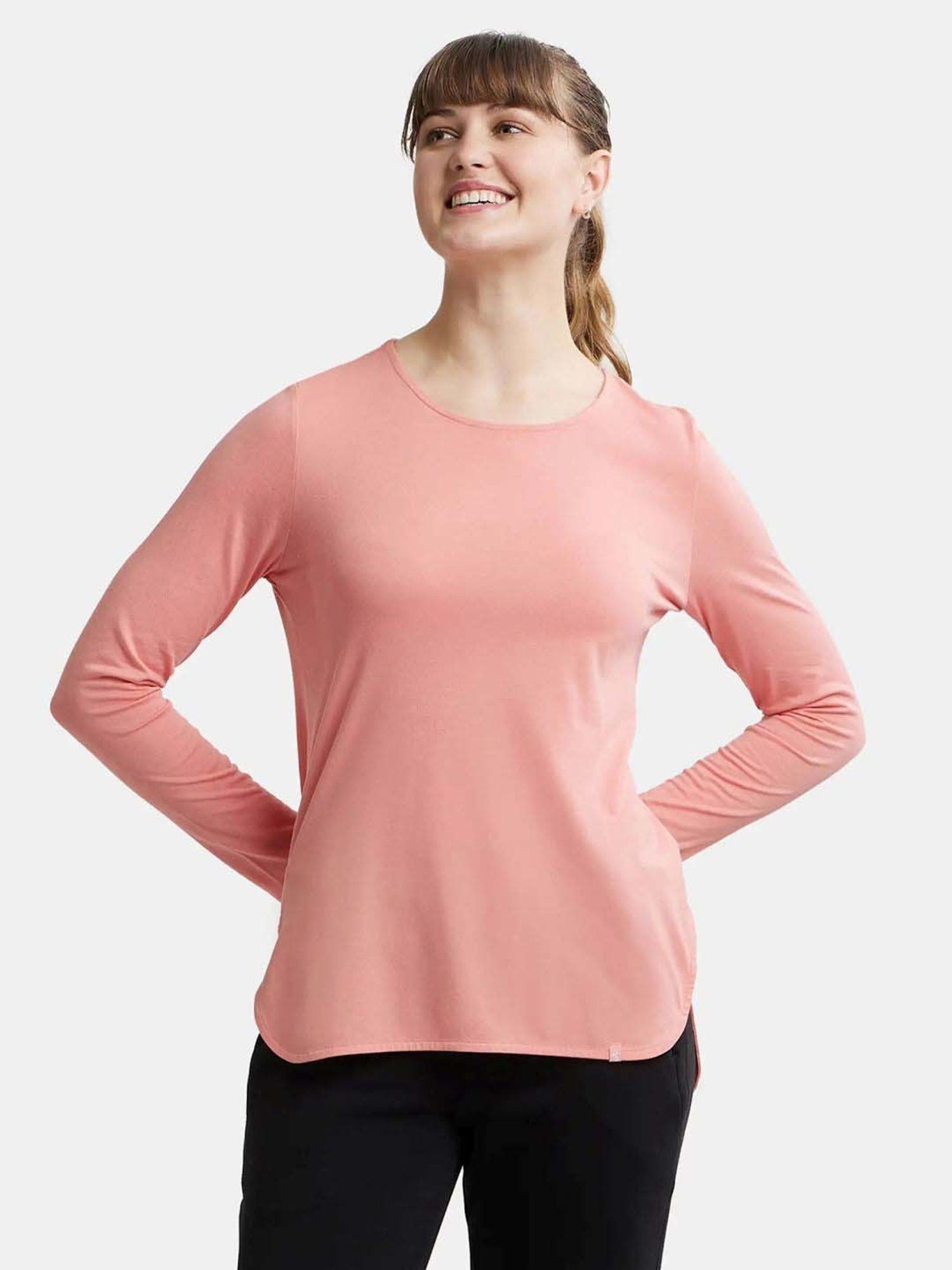 Jockey RX21 Women's Micro Modal Cotton Relaxed Fit Solid Round Neck Full Sleeve T-Shirt