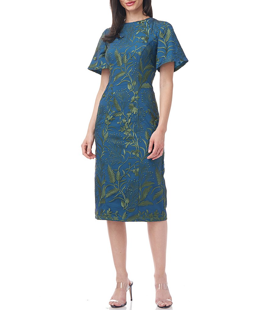 Eva Varro Floral Placement Print Knit Jersey Reversible to Solid Black Sheath Dress