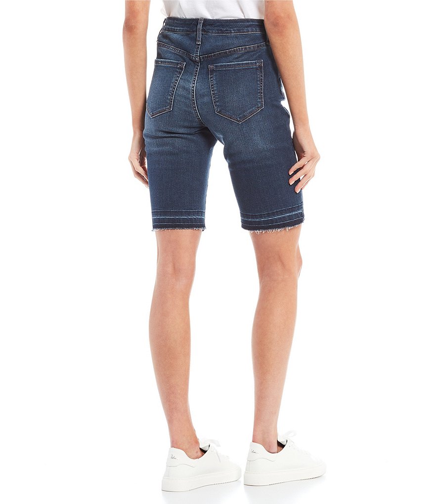 Frayed High Rise Frayed Hem Denim Bike Shorts