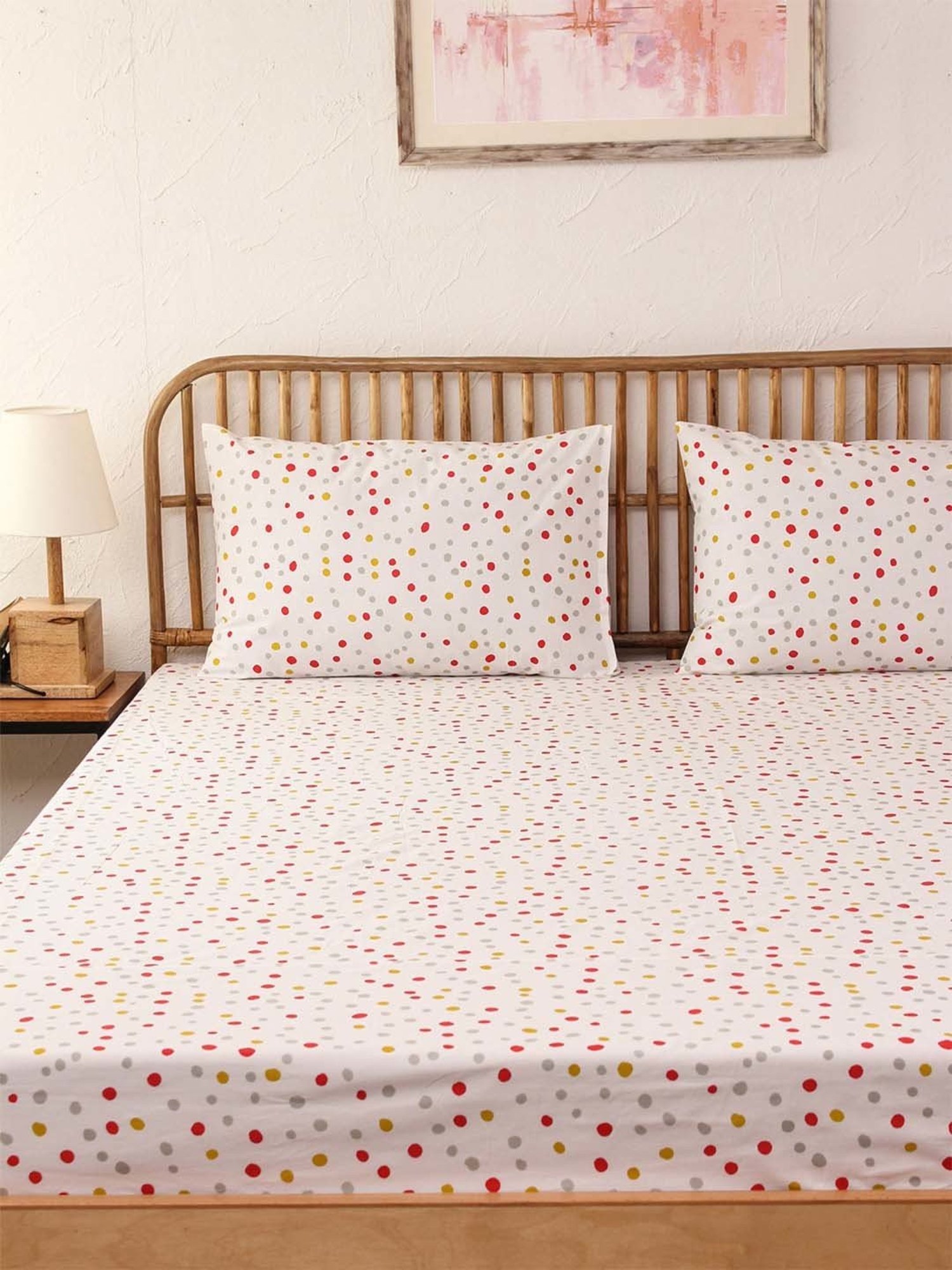House This Nukt Dots Red Cotton Single Bed Sheet with Pillow Cover