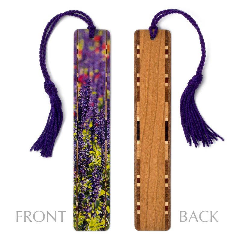 Purple Flowers in London Park - Color Photograph by Mike DeCesare - Wooden Bookmark with Tassel