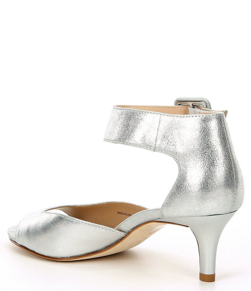 Pelle Moda Berlin Metallic Leather Ankle Strap Kitten-Heel Dress Sandals