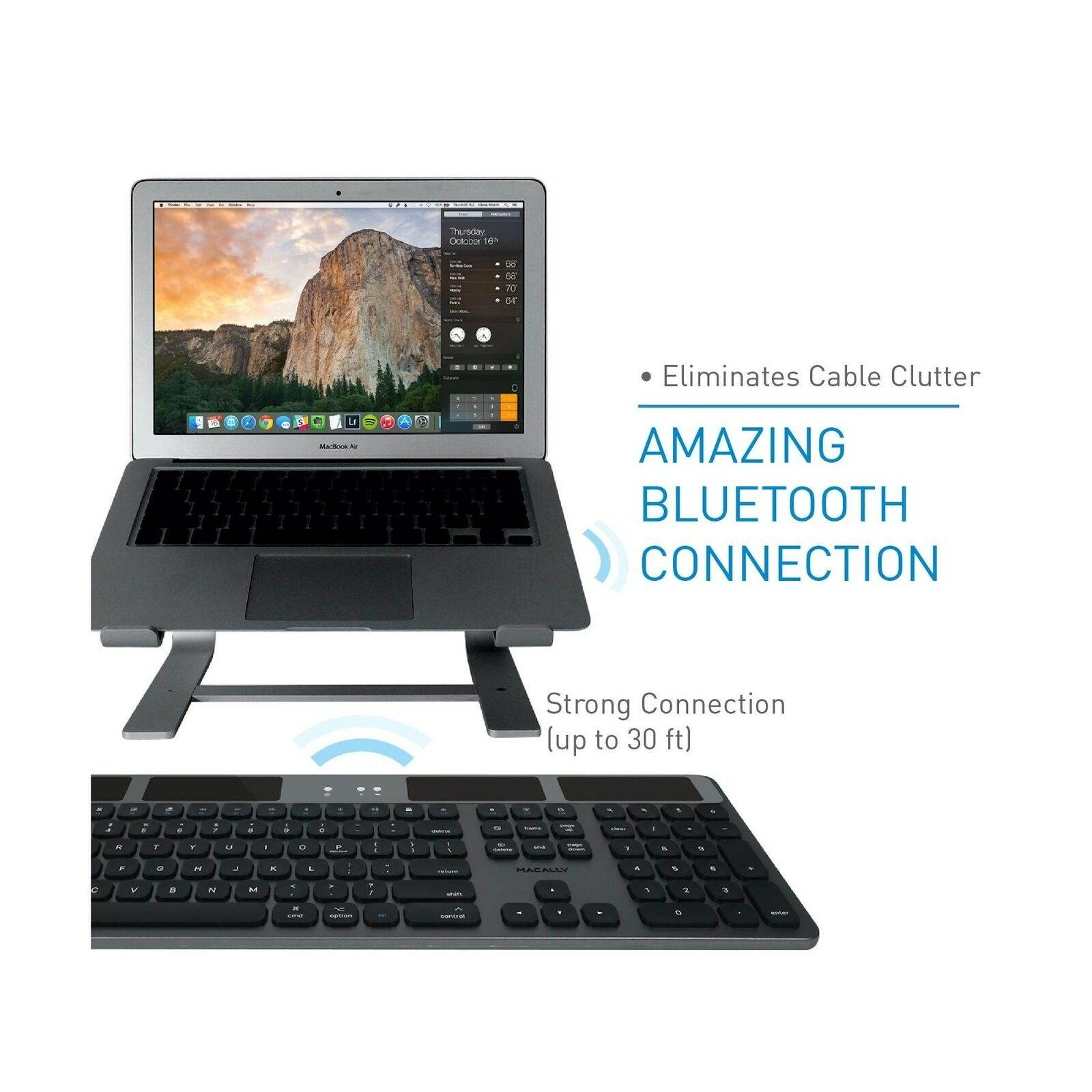 Macally Bluetooth Wireless Solar Keyboard for Mac Mini/Pro, iMac Desktop Computers & Apple MacBook Pro/Air Laptops | Rechargeable Via Any Light Source | Caps Lock/Battery Indicators - Space gray
