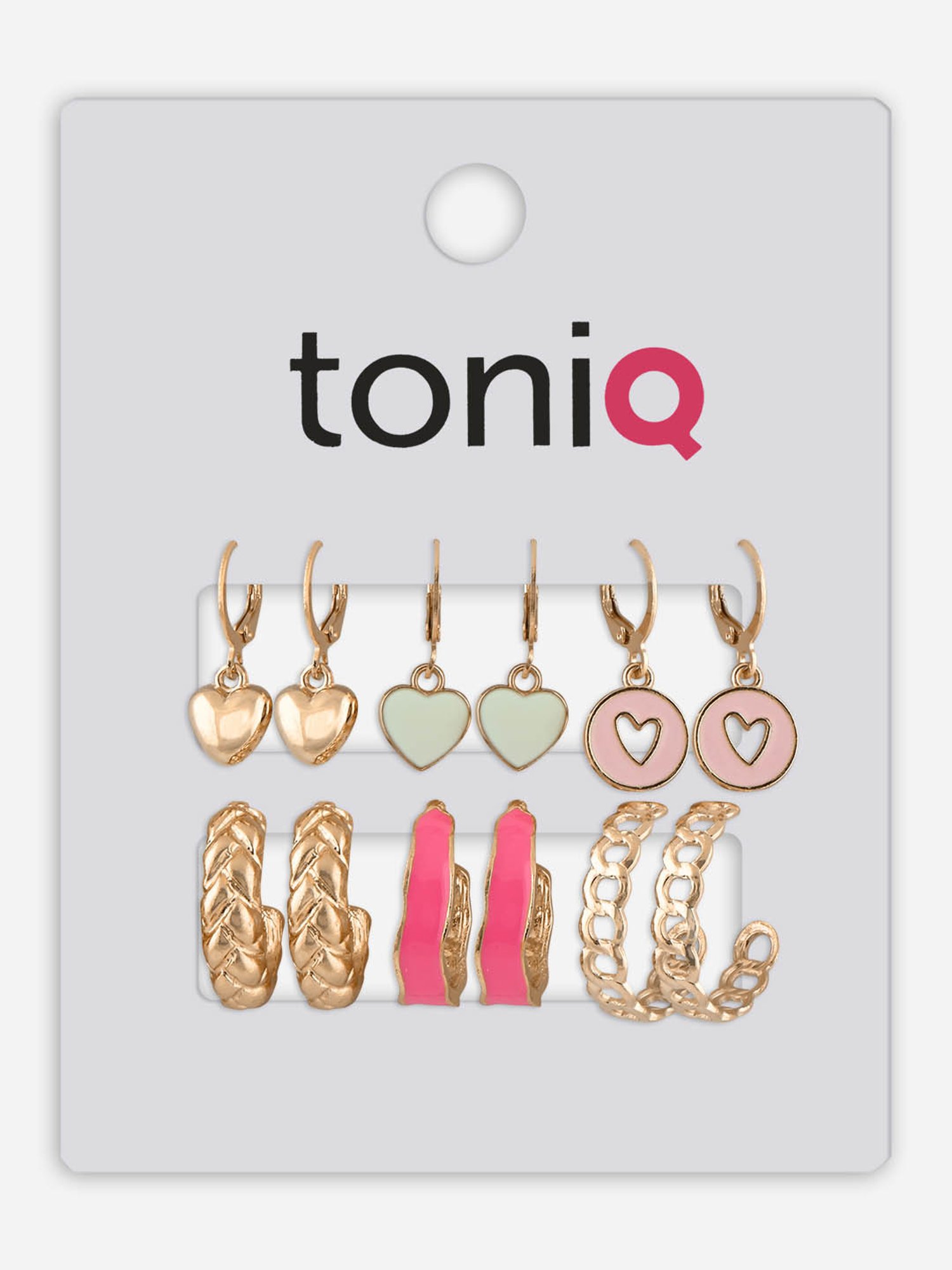 ToniQ Floral Pink & White Hoop Earrings for Women - Set of 6