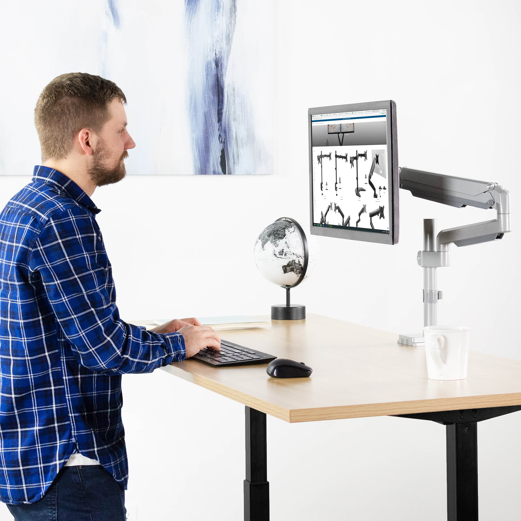 VIVO Silver Aluminum Single Monitor Arm Desk Mount Stand with Pneumatic Spring | Holds 17" to 32" Screens (STAND-V101SV)