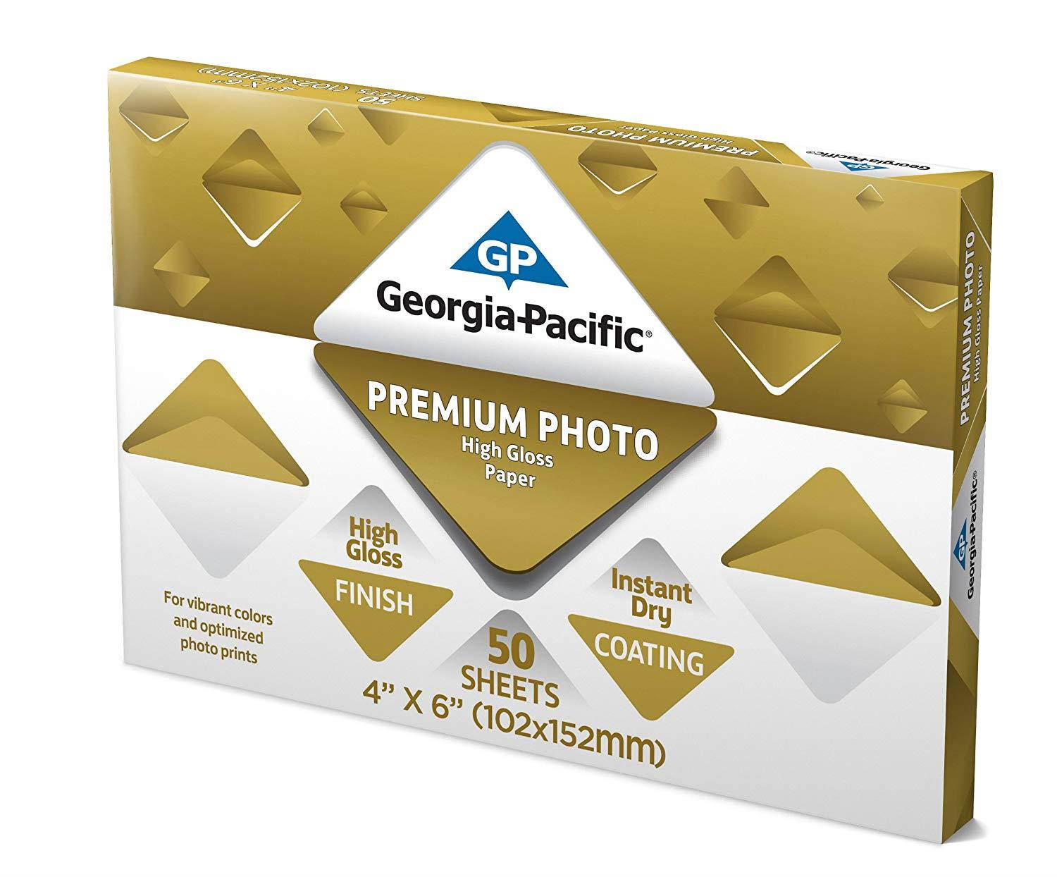 Georgia Pacific Premium High Gloss Photo Paper, 4 x 6 Inches, 210 g/m2, 8.5 Mil Thickness, 50 Sheets (999712)